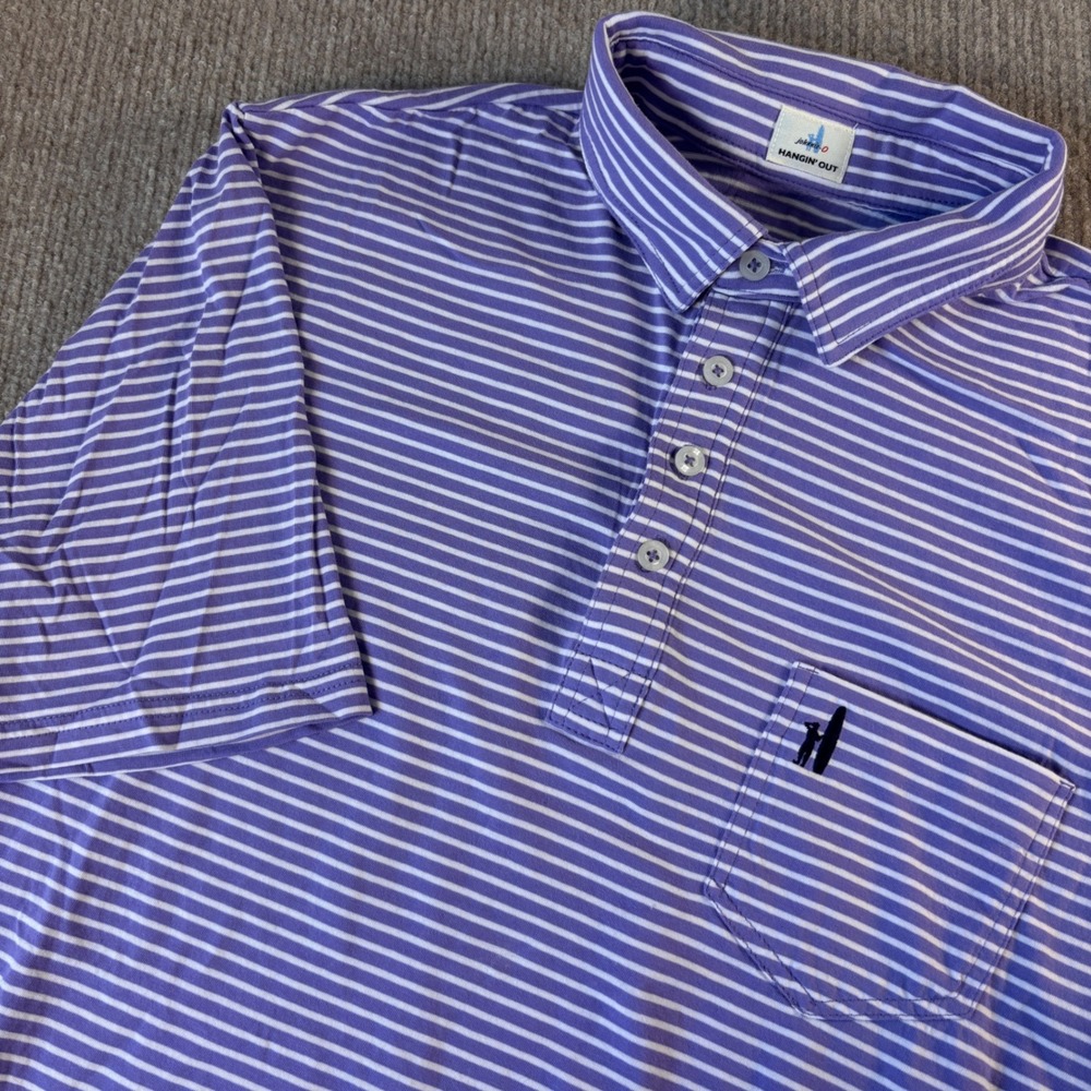 Johnnie-O Hangin' Out Purple Striped Cotton Pocketed Polo Men's Size Large EUC